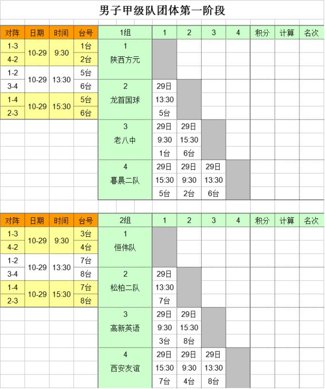西安乒乓球等级联赛秩序册